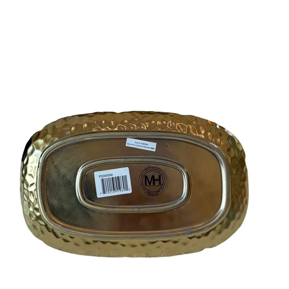Hammered Matte Gold Serving Platter 11x7 Ceramic Scalloped Holiday Glam NEW